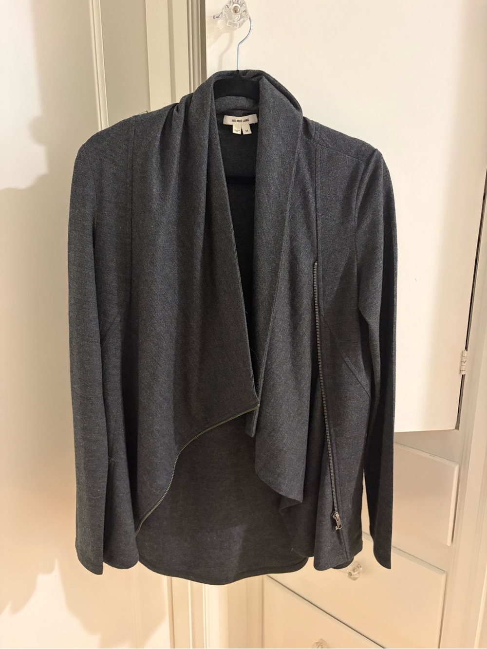 Helmut Lang Women's Dark Gray Draped Zip Front Jacket